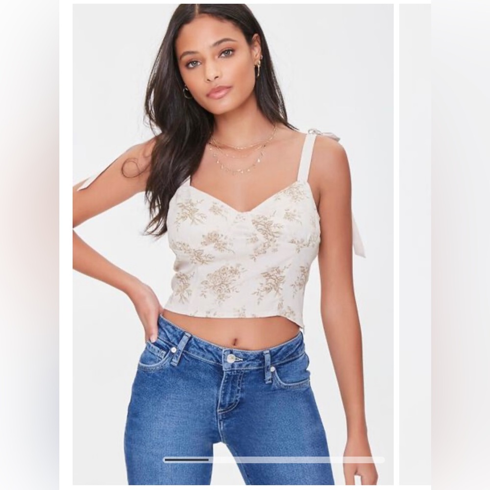 Forever 21 Floral Print Self-Tie Crop Top